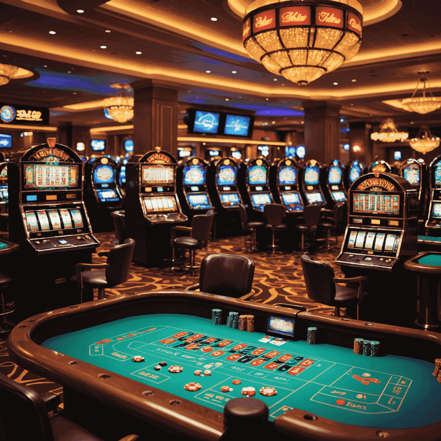 Exciting social casino games featuring slot machines, poker tables, and roulette wheels in a vibrant, colorful setting