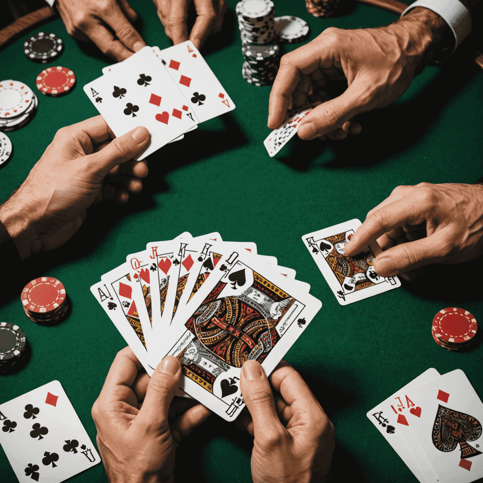 A visual representation of poker hand rankings, from Royal Flush to High Card, with playing cards arranged in order of strength.