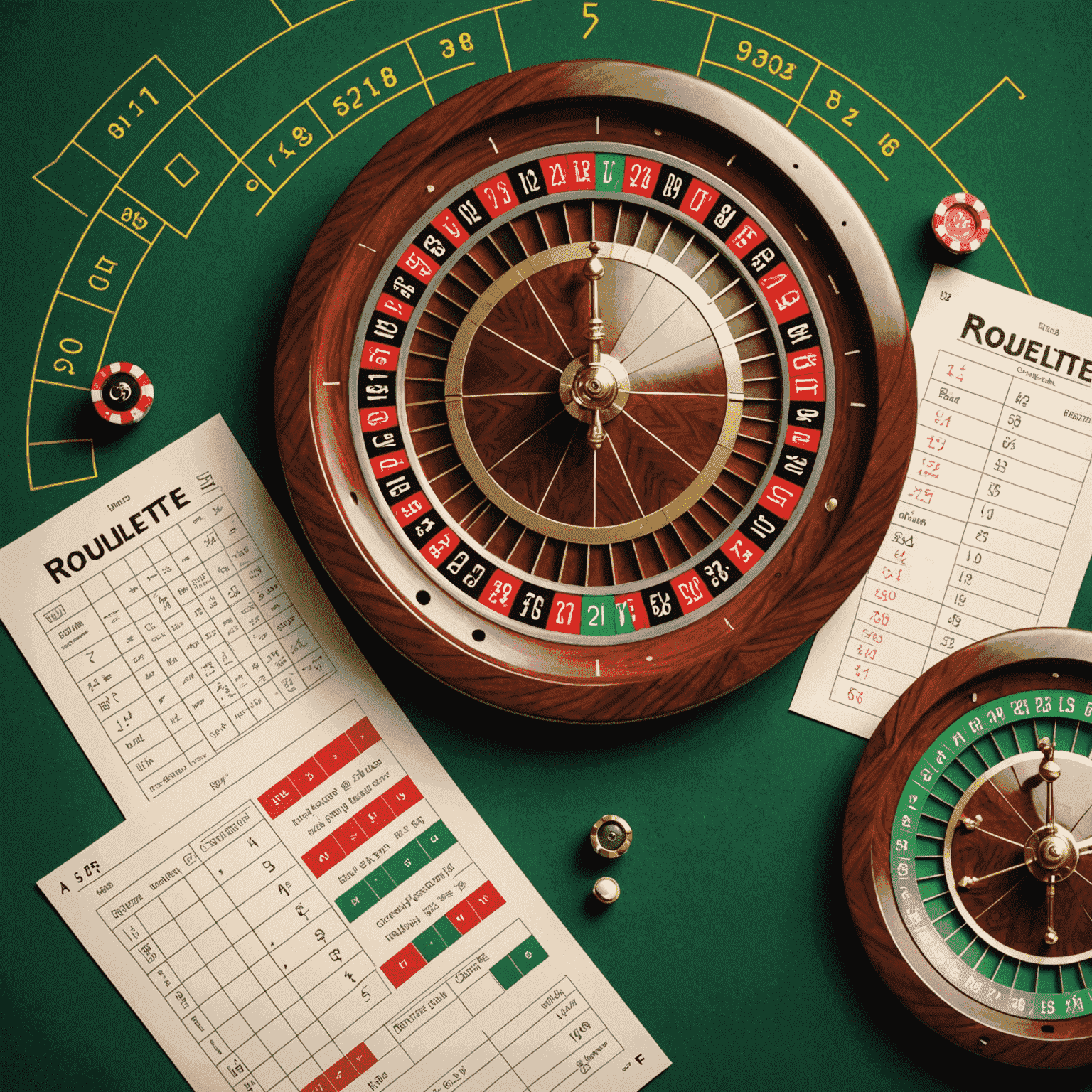 A split image showing a roulette wheel and table on one side, and various strategy charts and diagrams on the other, illustrating common roulette betting systems.
